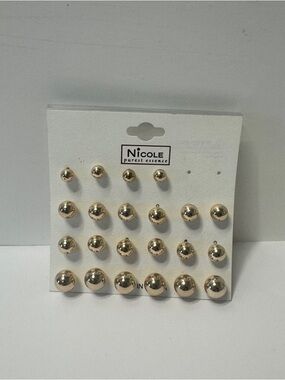 Nicole Gold Ball Stud Earring Set - Multi Size One pair missing